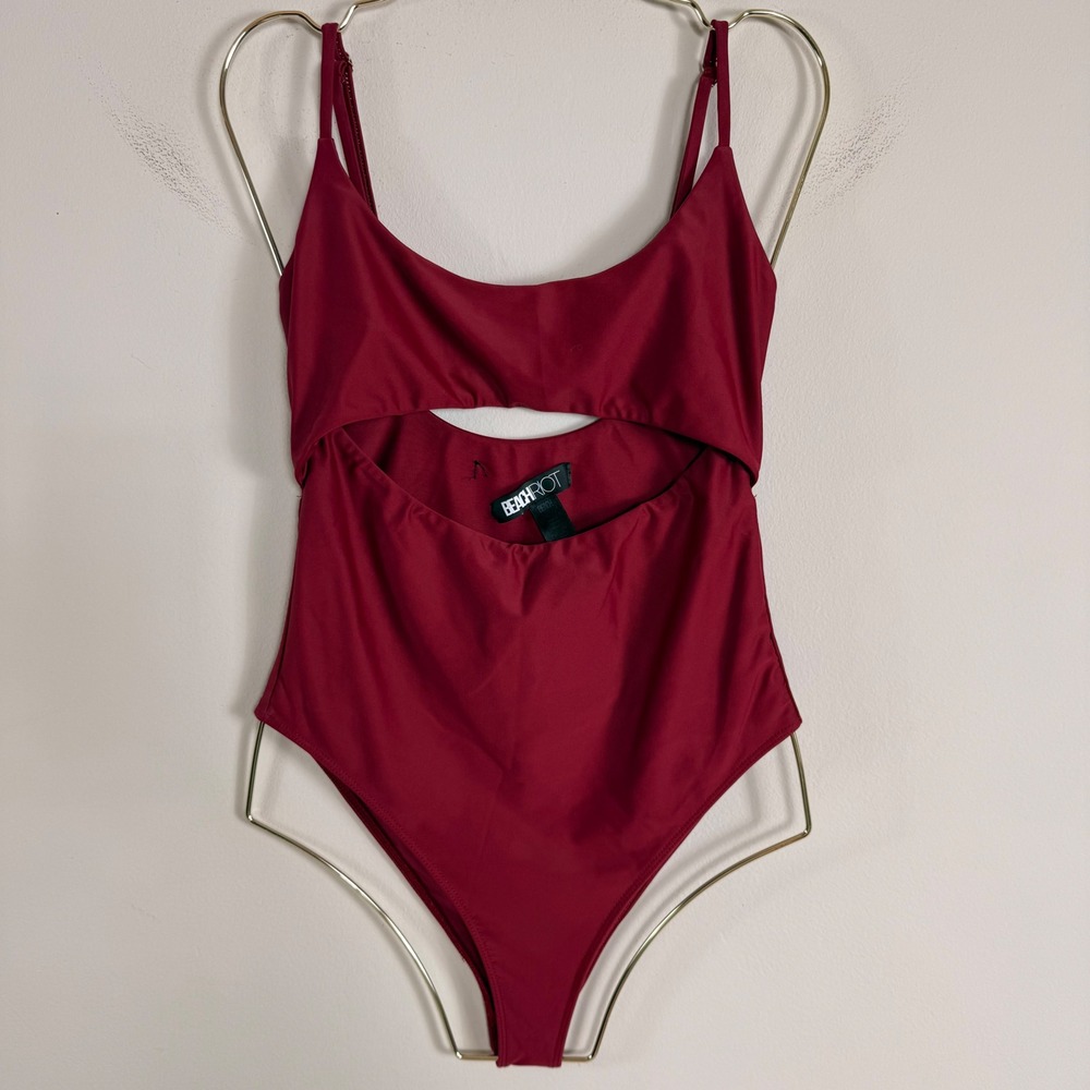 Beach Riot Womens Wine Red Cutout One Piece Swimsuit Adjustable Straps Size M